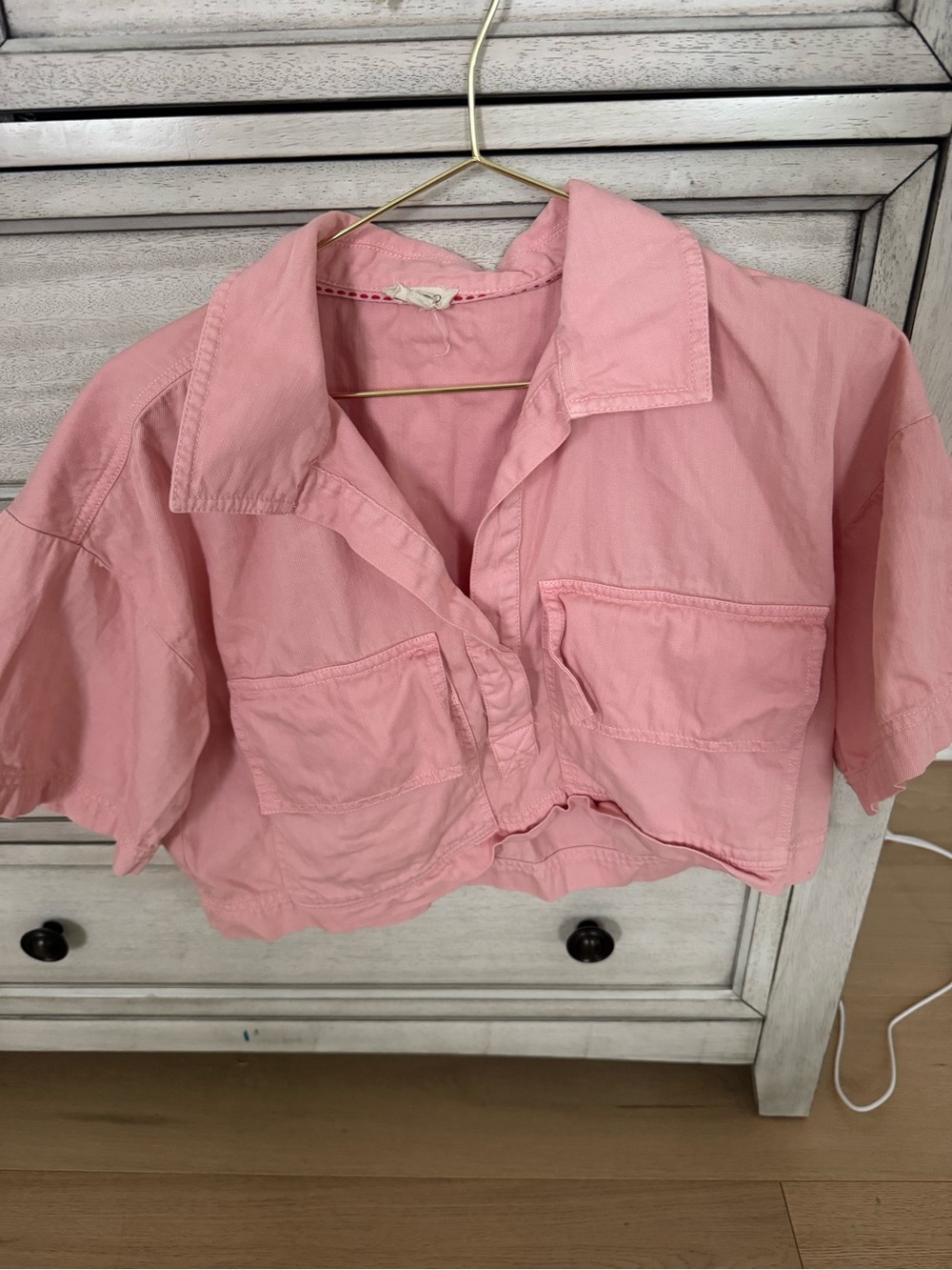 Pilcro Anthropologie Pink Cropped Button-Up Top